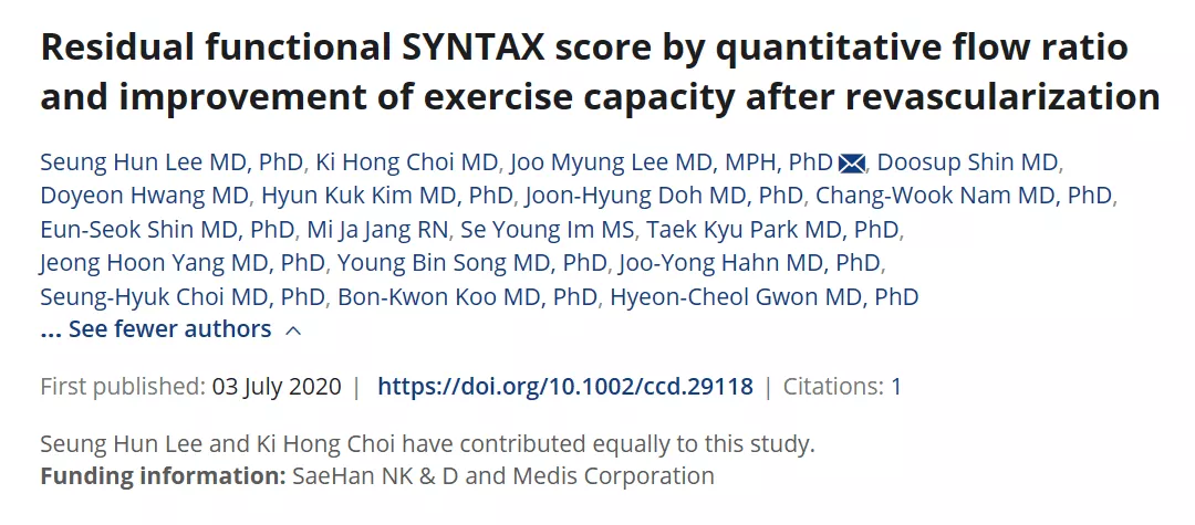 Residual functional SYNTAX score by quantitative flow ratio and improvement of exercise capacity after revascularization