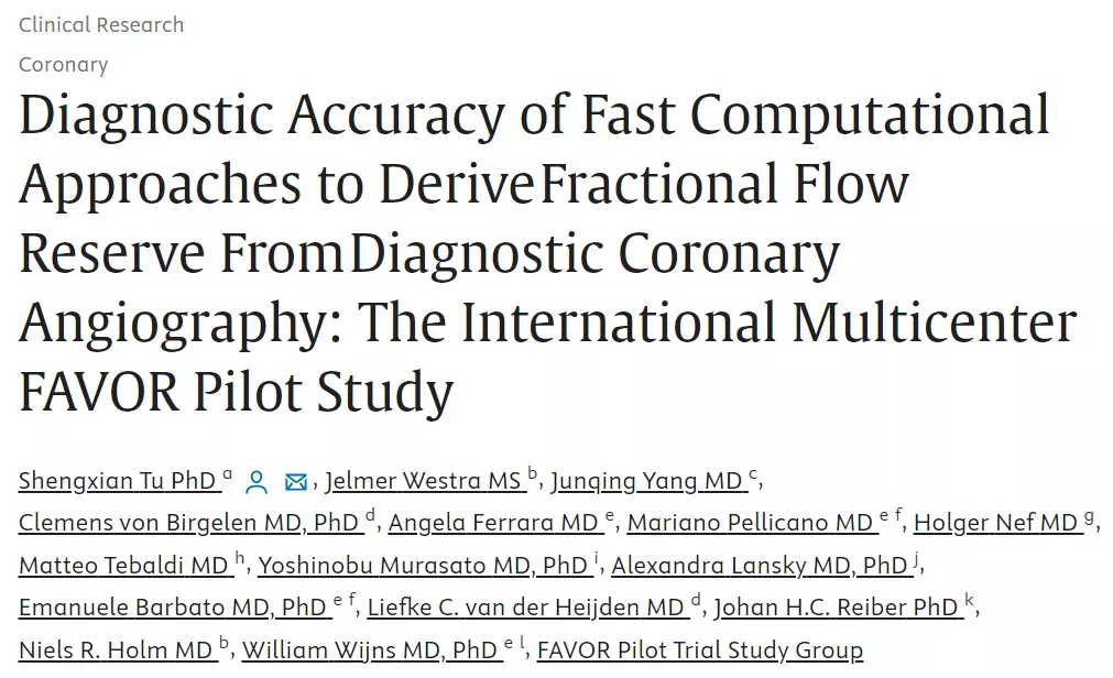 Diagnostic Accuracy of Fast Computational Approaches to Derive Fractional Flow Reserve From Diagnostic Coronary Angiography: The International Multicenter FAVOR Pilot Study