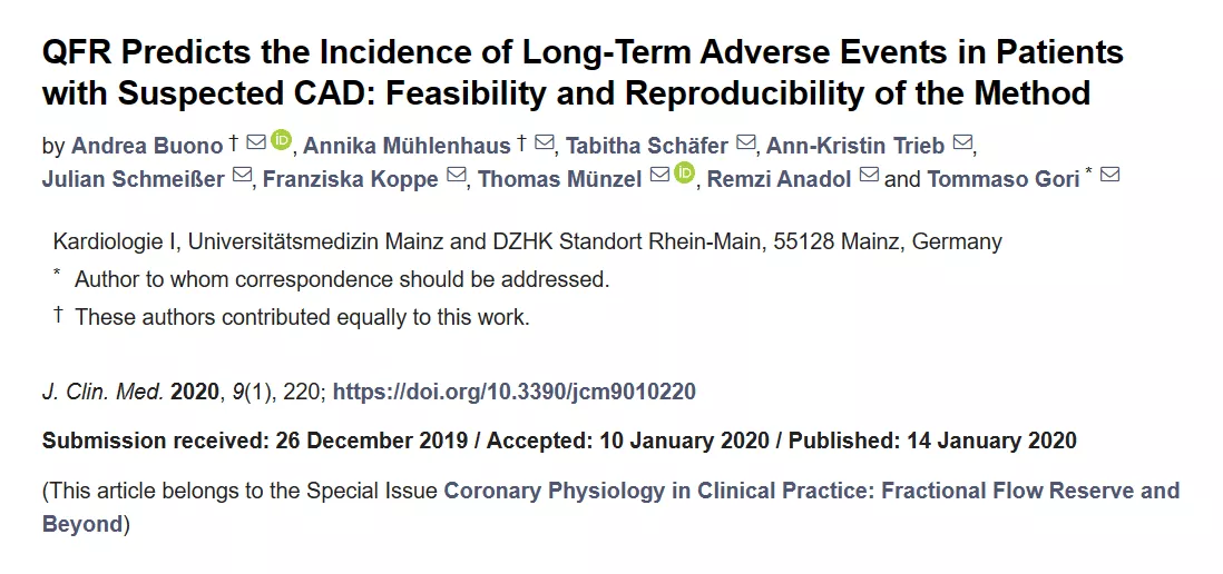 QFR Predicts the Incidence of Long-Term Adverse Events in Patients with Suspected CAD: Feasibility and Reproducibility of the Method