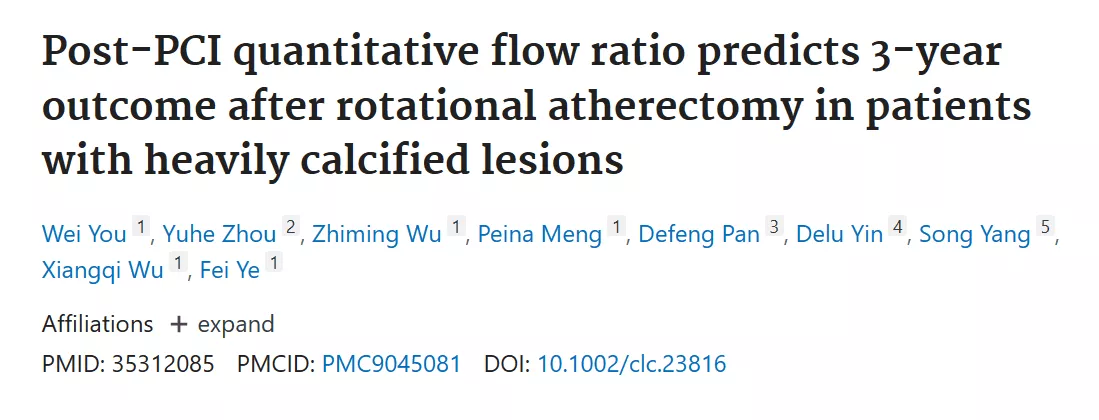 Post-PCI quantitative flow ratio predicts 3-year outcome after rotational atherectomy in patients with heavily calcified lesions