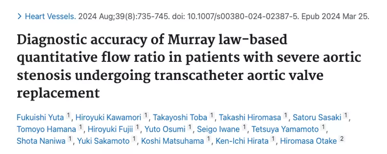 Diagnostic accuracy of Murray law-based quantitative flow ratio in patients with severe aortic stenosis undergoing transcatheter aortic valve replacement