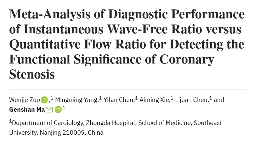 Meta-Analysis of Diagnostic Performance of Instantaneous Wave-Free Ratio versus Quantitative Flow Ratio for Detecting the Functional Significance of Coronary Stenosis