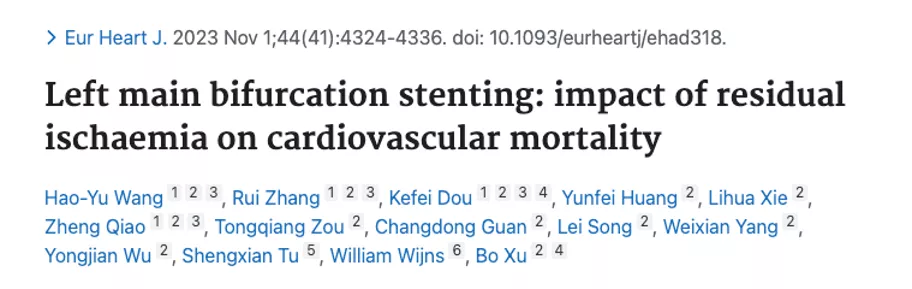 Left main bifurcation stenting: impact of residual ischaemia on cardiovascular mortality