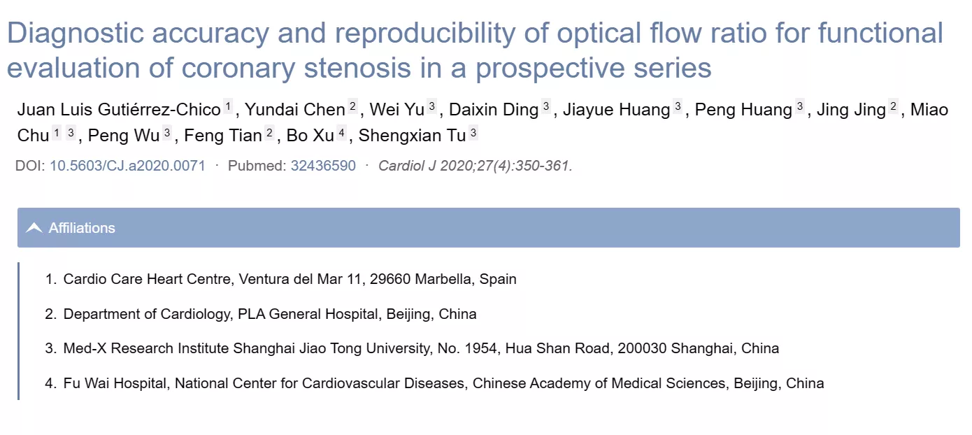 Diagnostic accuracy and reproducibility of optical flow ratio for functional evaluation of coronary stenosis in a prospective series