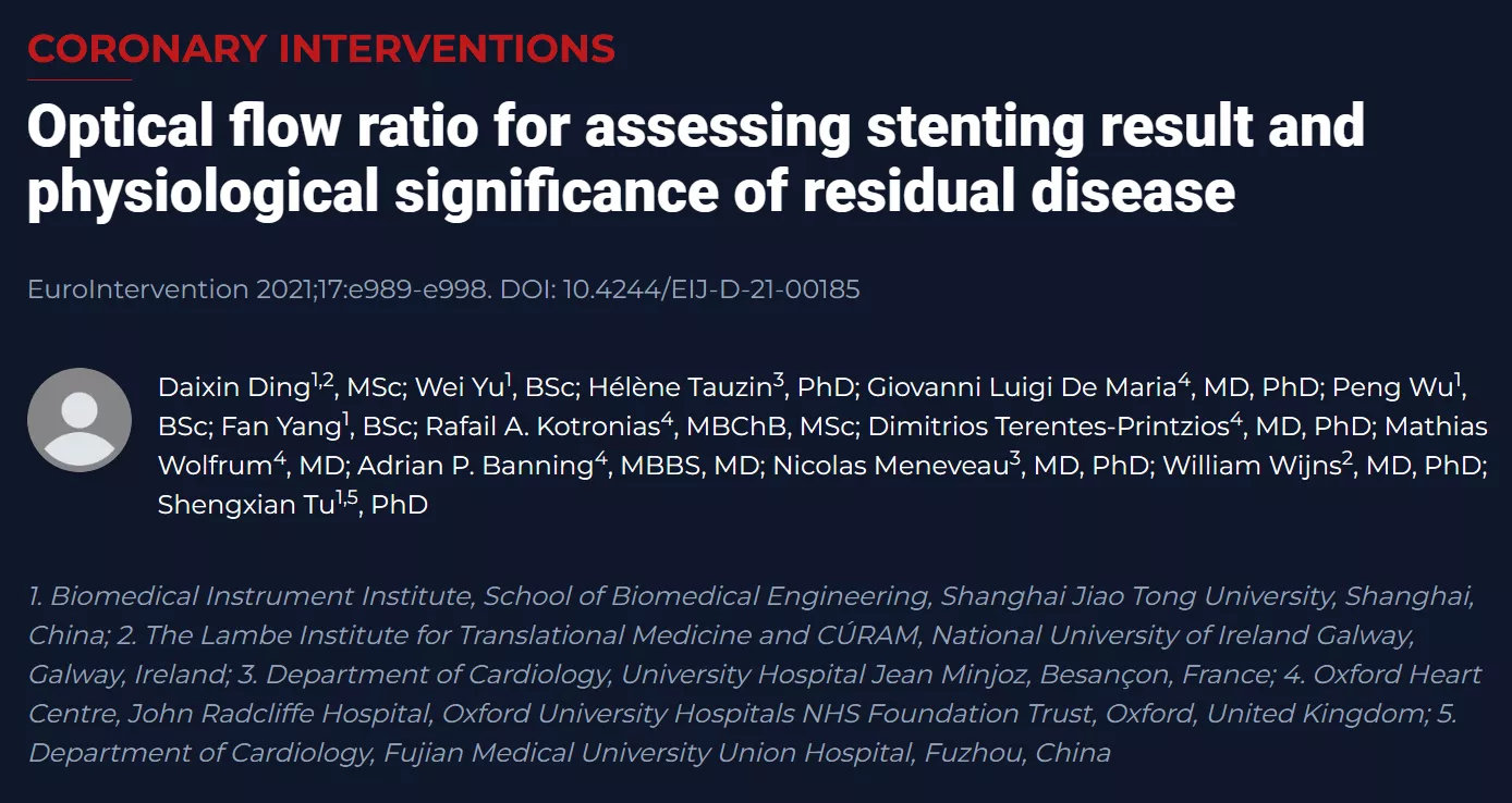 Optical flow ratio for assessing stenting result and physiological significance of residual disease